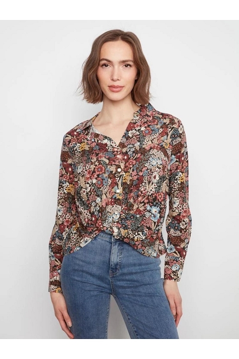 C4551PP-634A CharlieB LONG SLEEVE TWISTED FRONT TOP AZALEA